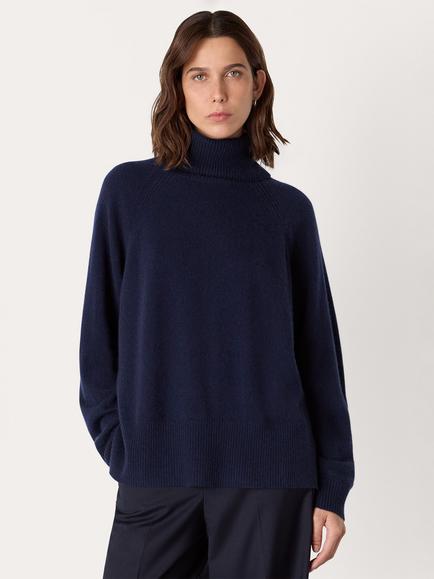 Whistles Cashmere Roll Neck Raglan Jumper, Navy, Navy
