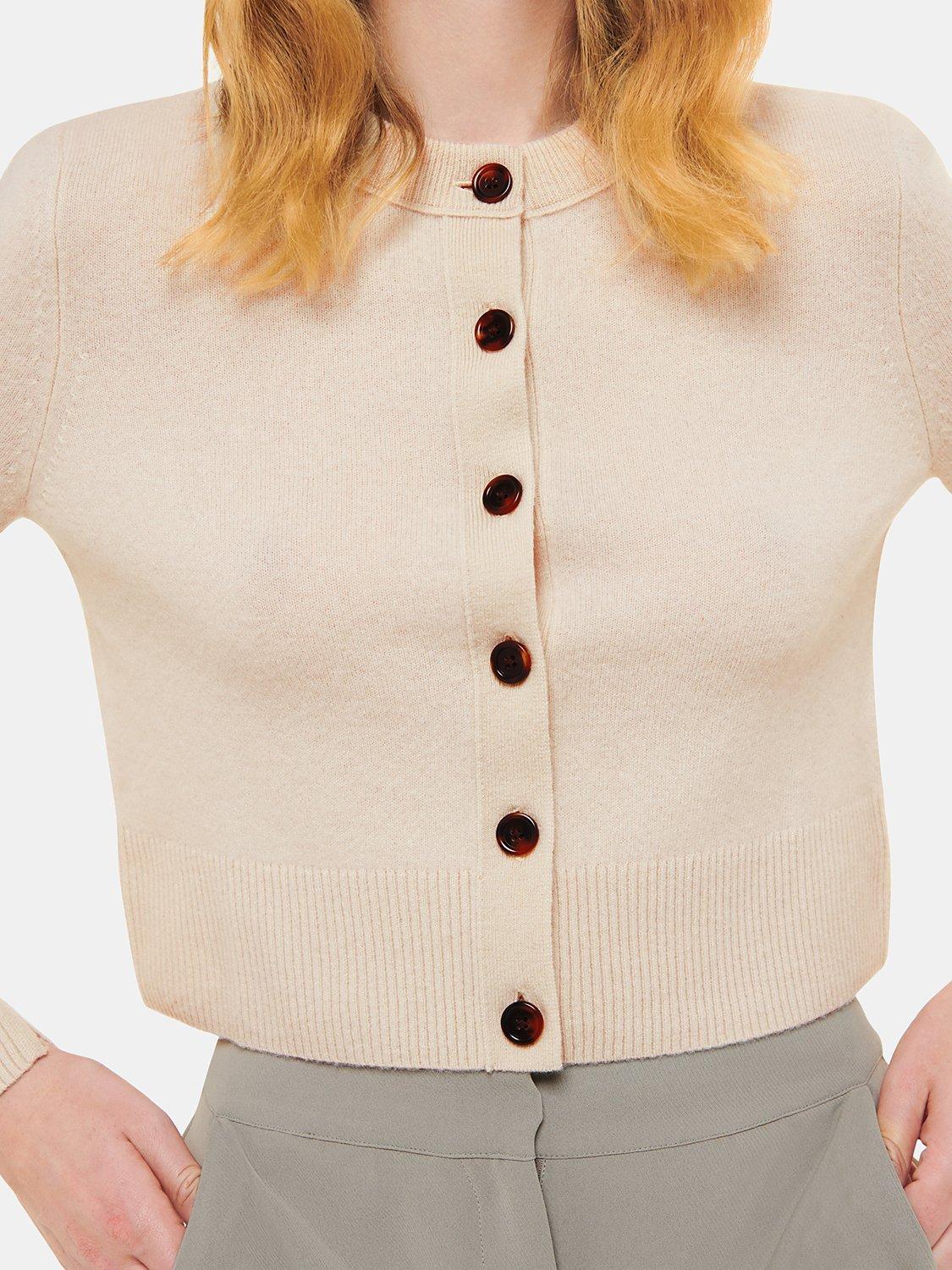 Product image 4 of 5, which shows Whistles Wool Cropped Cardigan, Ivory, L