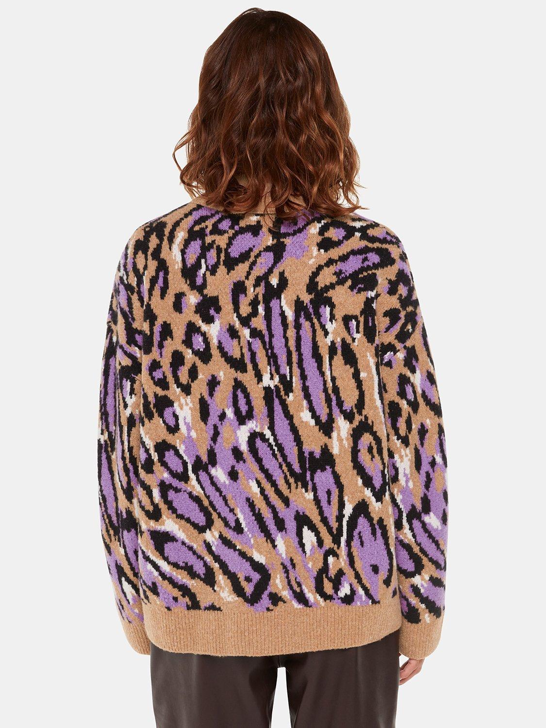 Product image 2 of 5, which shows Whistles  Waving Leopard Jacquard Jumper, Multicolour, L