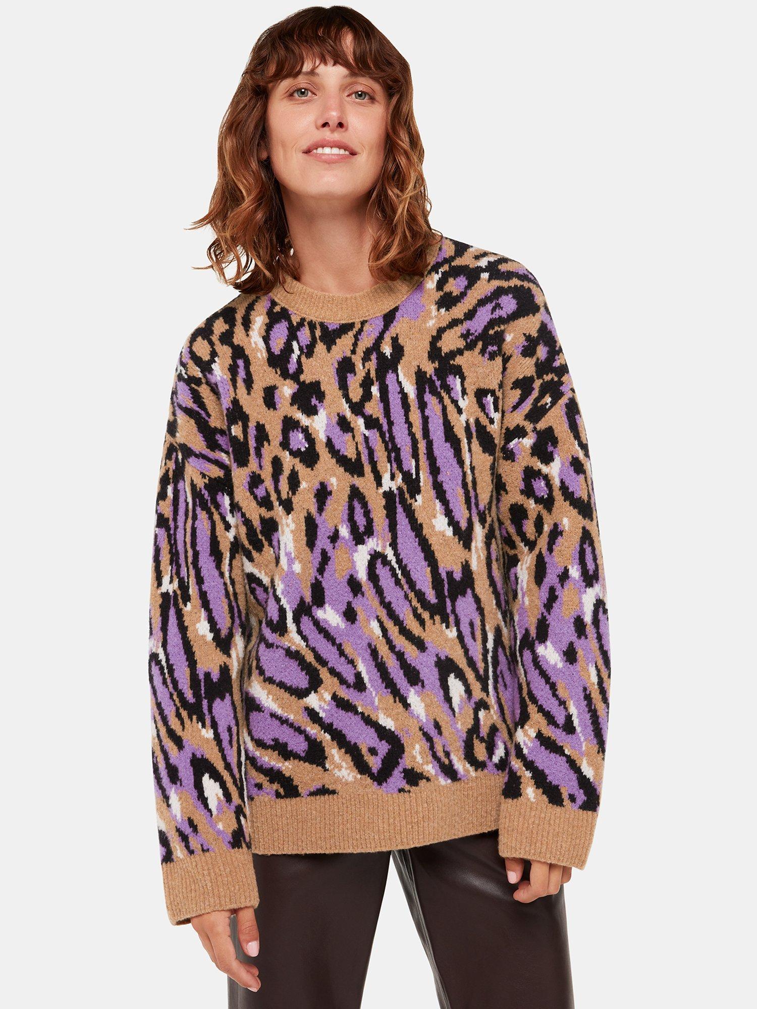 Product image 4 of 5, which shows Whistles  Waving Leopard Jacquard Jumper, Multicolour, L
