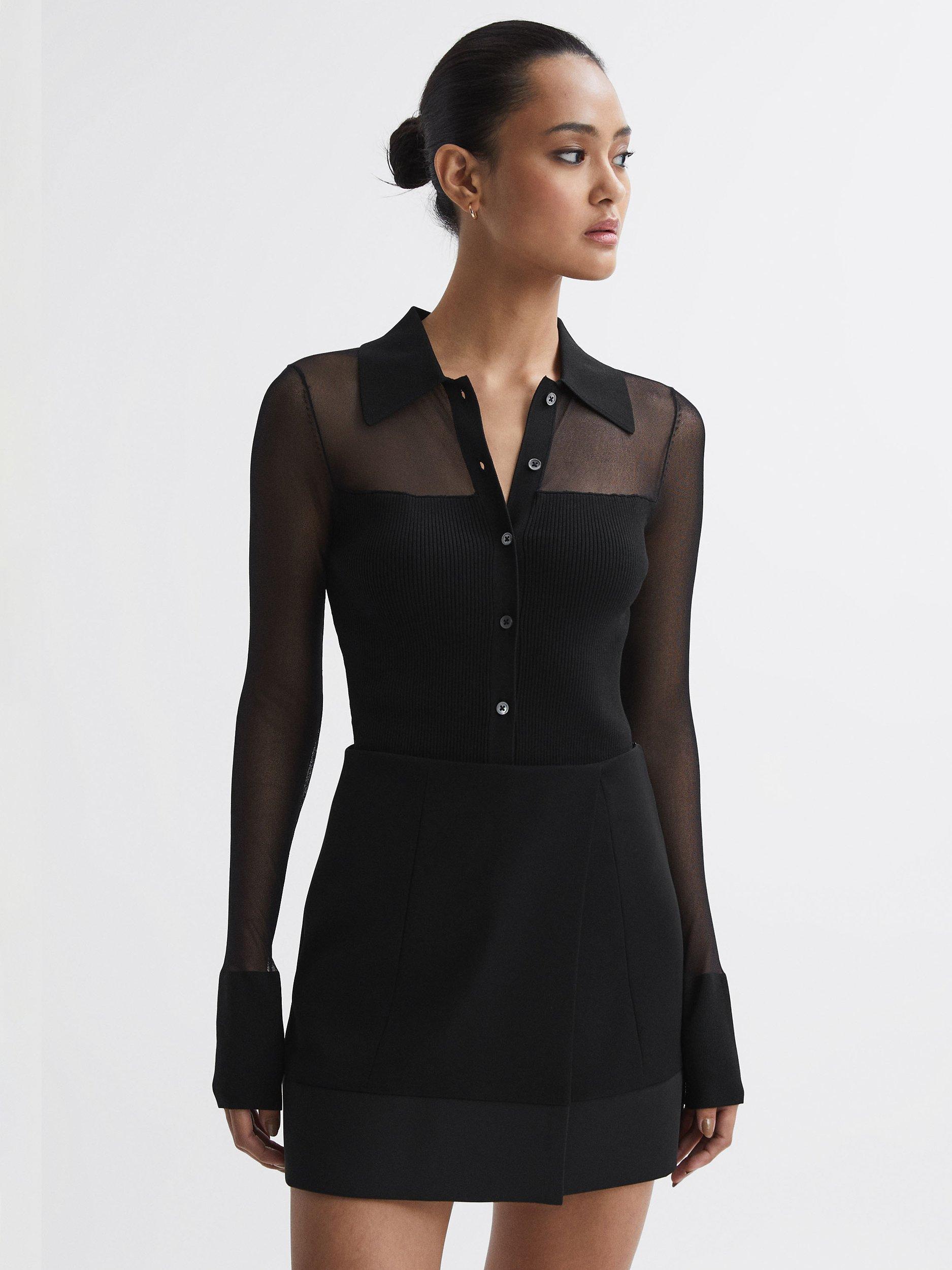 Reiss Nelly Sheer Panel Shirt, Black