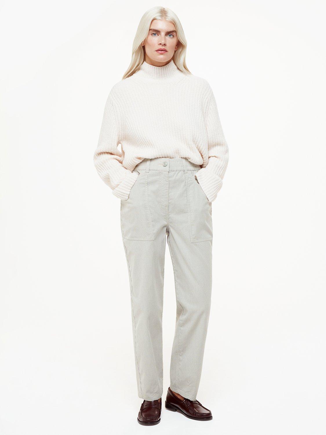 Product image 2 of 6, which shows Whistles Petite Tessa Striped Trousers, Cream/Grey, 18