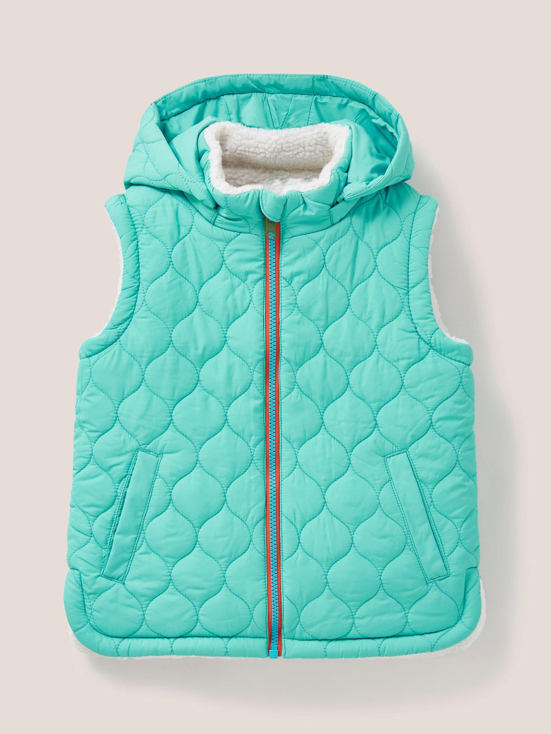 White Stuff Kids' Borg Reversible Detachable Hood Gilet, Green/Natural
