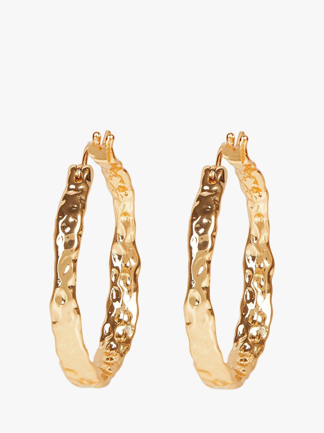 Product image 1 of 3, which shows HUSH Seren Textured Hoop Earrings, Gold, One Size