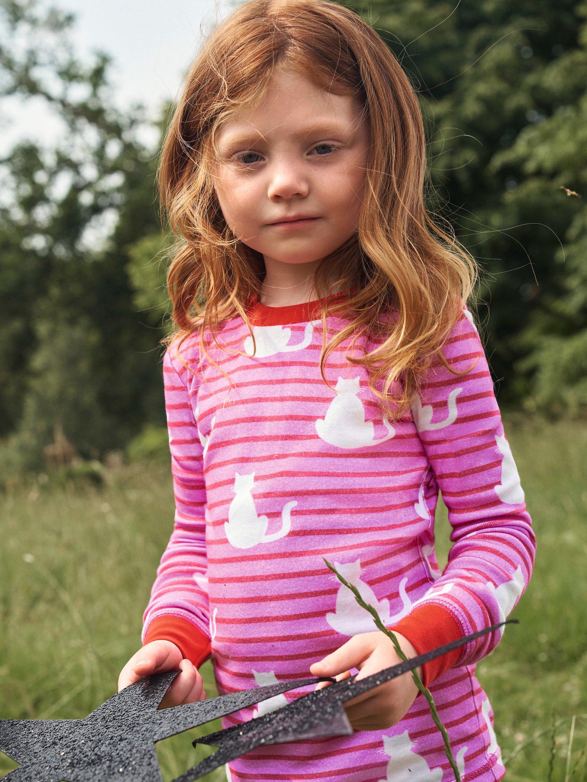 Mini Boden Kids' Snug Glow-In-The-Dark Cats Pyjamas, Pink