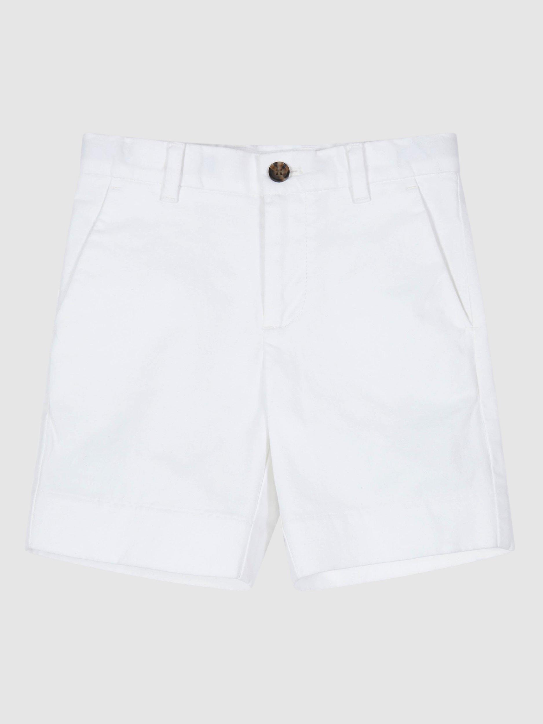 Product image 1 of 5, which shows Reiss Kids' Wicket Cotton Blend Casual Chino Shorts, White, 3-4 years