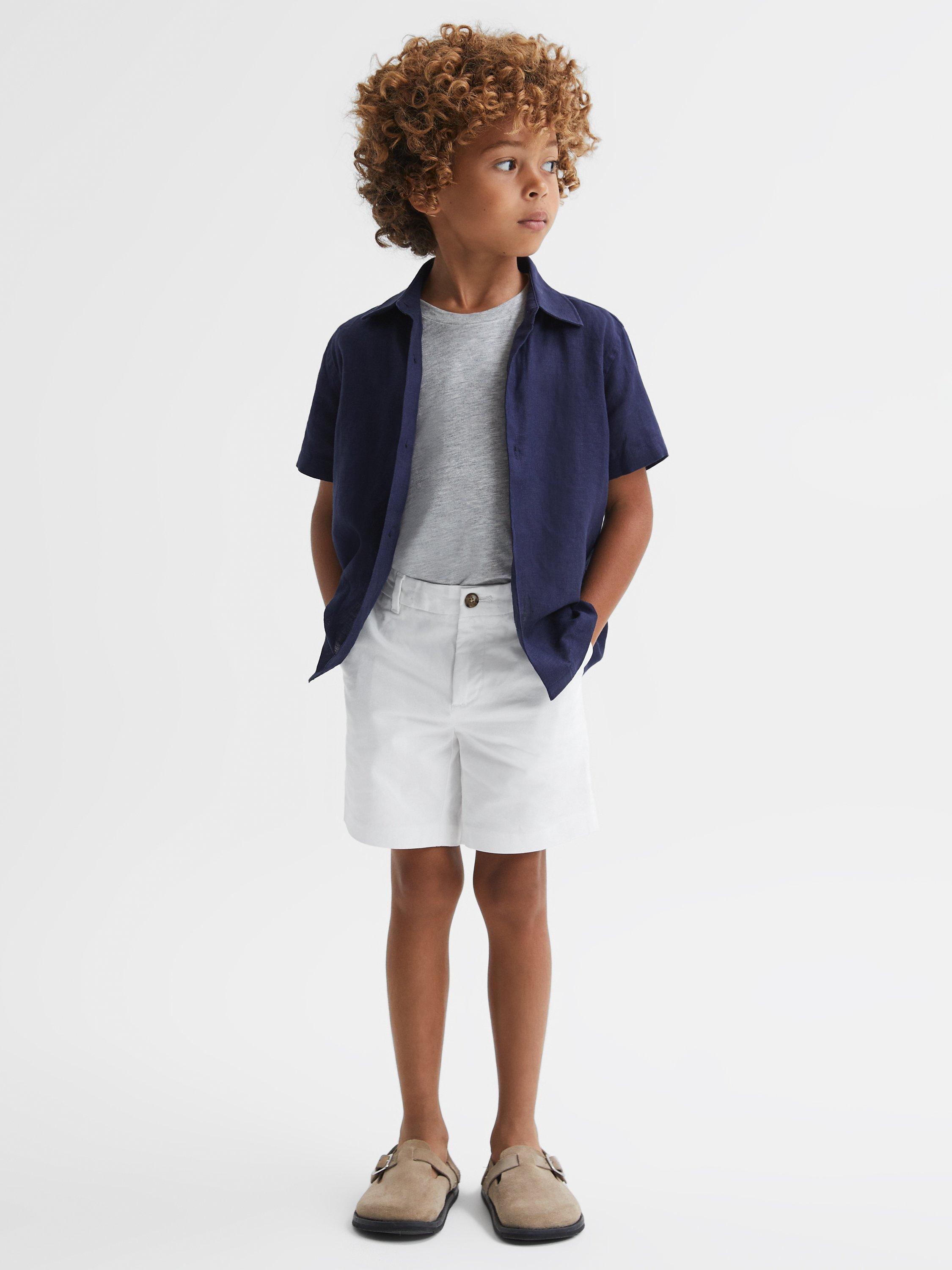 Product image 5 of 5, which shows Reiss Kids' Wicket Cotton Blend Casual Chino Shorts, White, 3-4 years