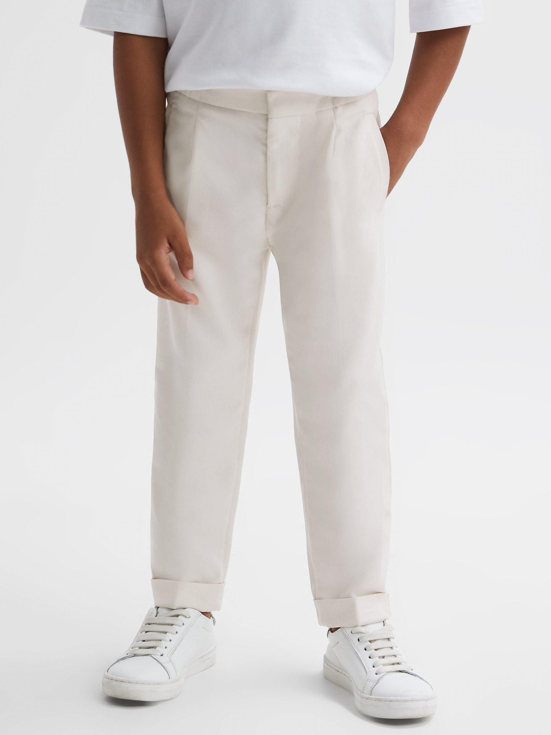 Reiss Kids' Brighton Pleat Front Relaxed Trousers, Ecru