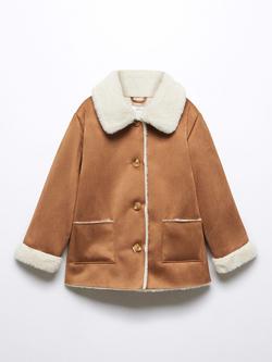 Mango Baby Marion Faux Shearling Lined Coat, Medium Brown, Medium Brown