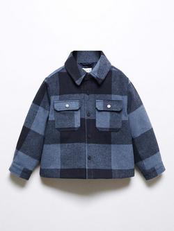 Mango Baby Marc Wool Blend Check Shacket, Navy, Navy