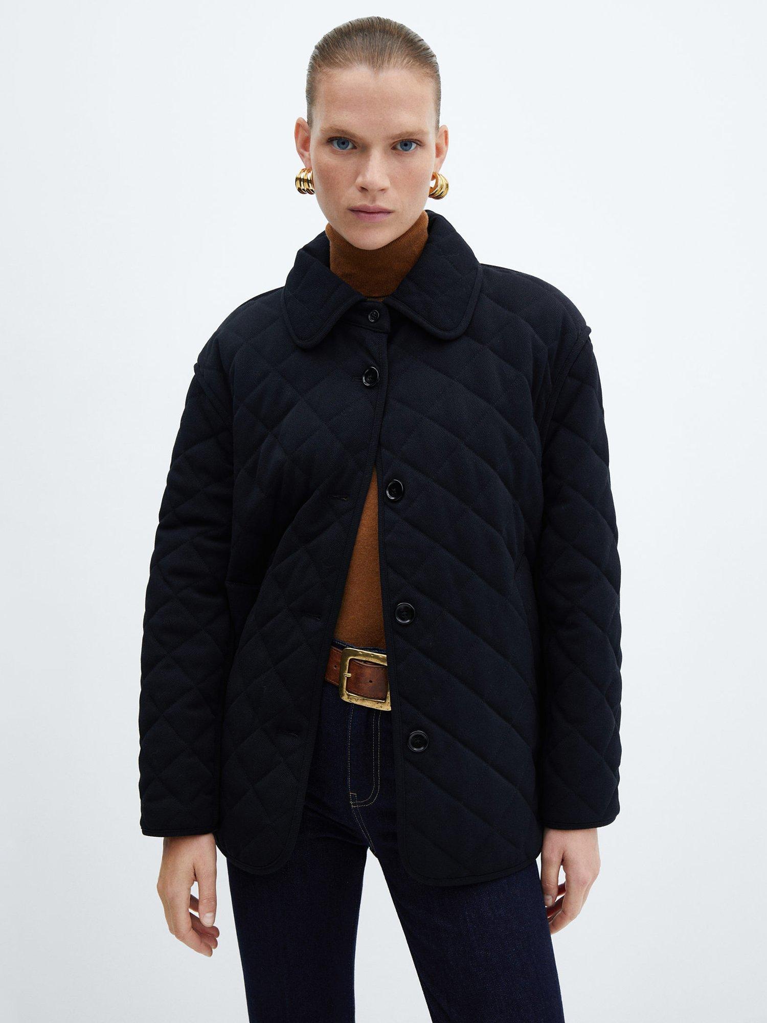 Mango French Quilted Jacket, Navy
