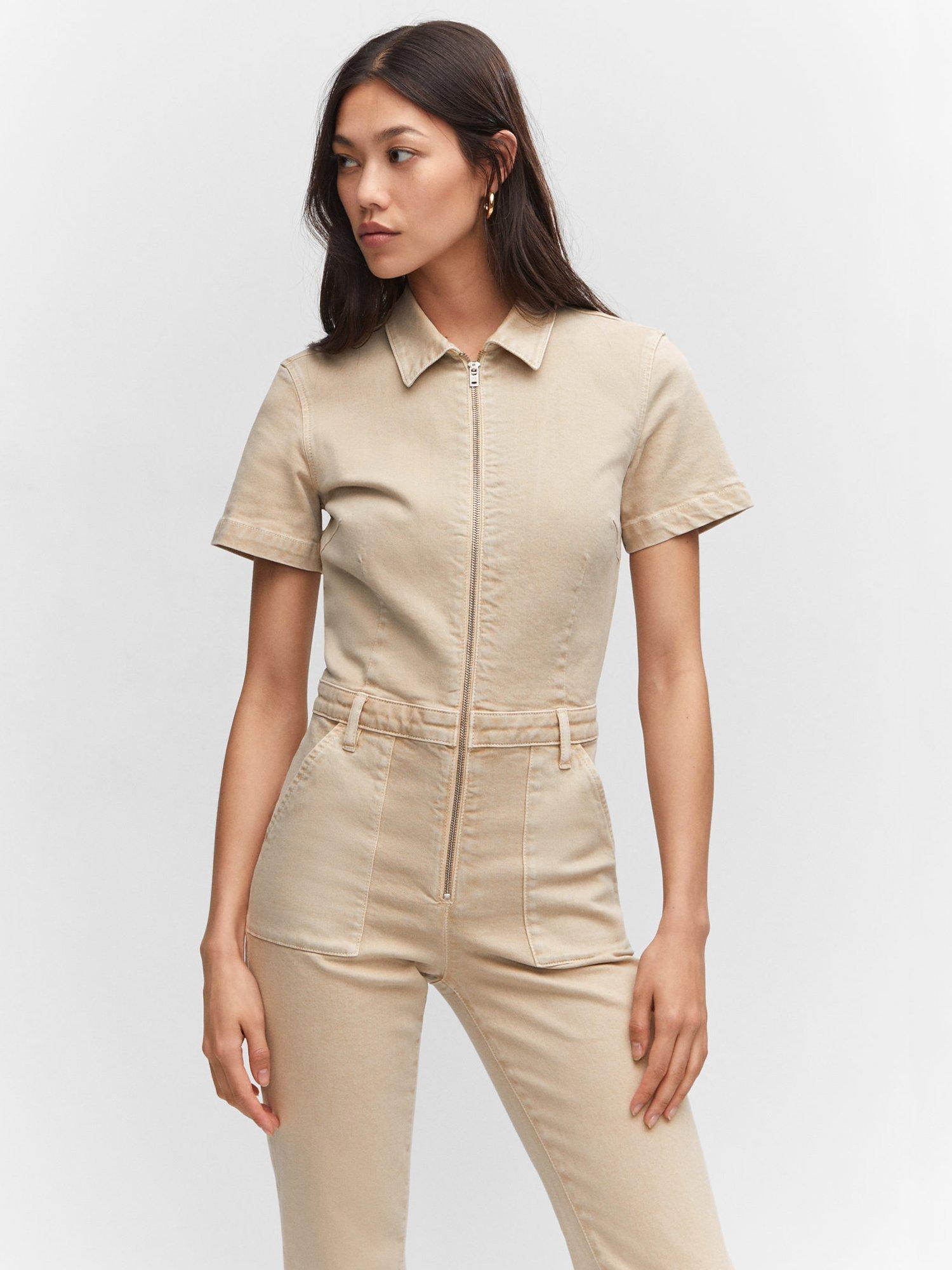 Mango Iggy Zip Boiler Suit, Pastel Brown