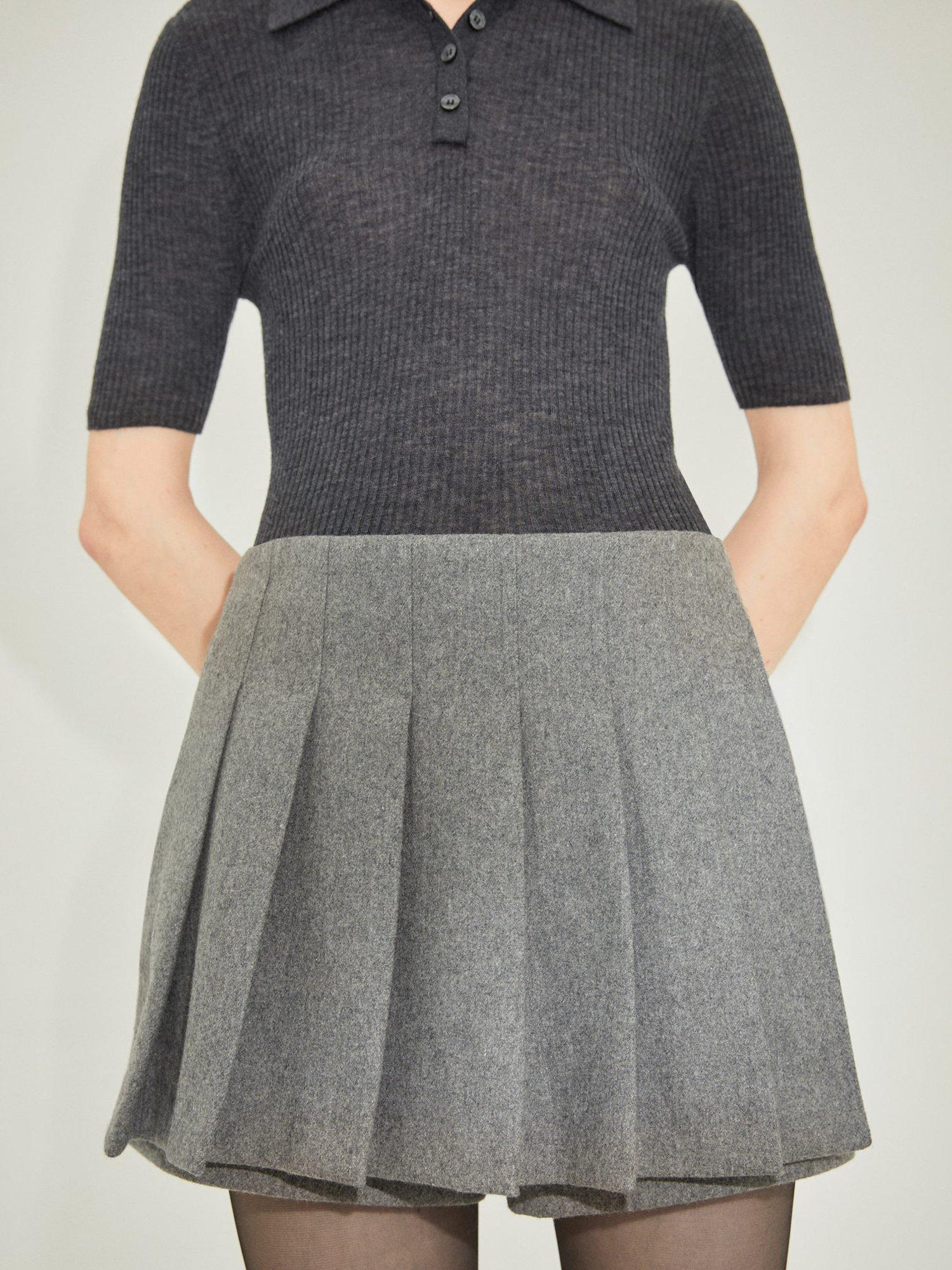 Mango Lux Pleated Front Wool Blend Shorts, Grey