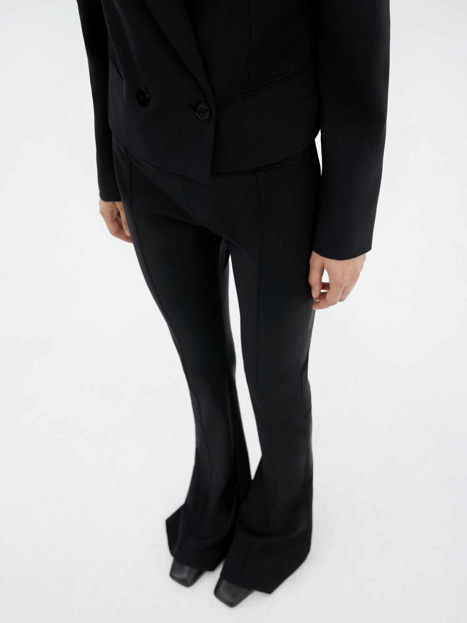 Mango Wool Blend Flared Trousers, Black