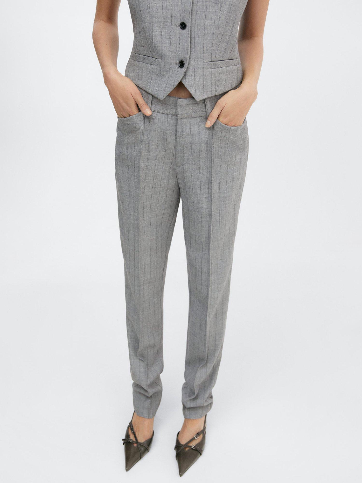 Mango Straight Leg Tailored Trousers, Grey