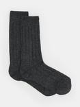 HUSH Murica Cashmere Blend Ribbed Socks, Charcoal Grey