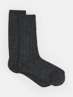 HUSH Murica Cashmere Blend Ribbed Socks - view 2, Charcoal Grey