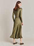 Ghost Victoria Satin Bias Cut Midaxi Dress, Sage