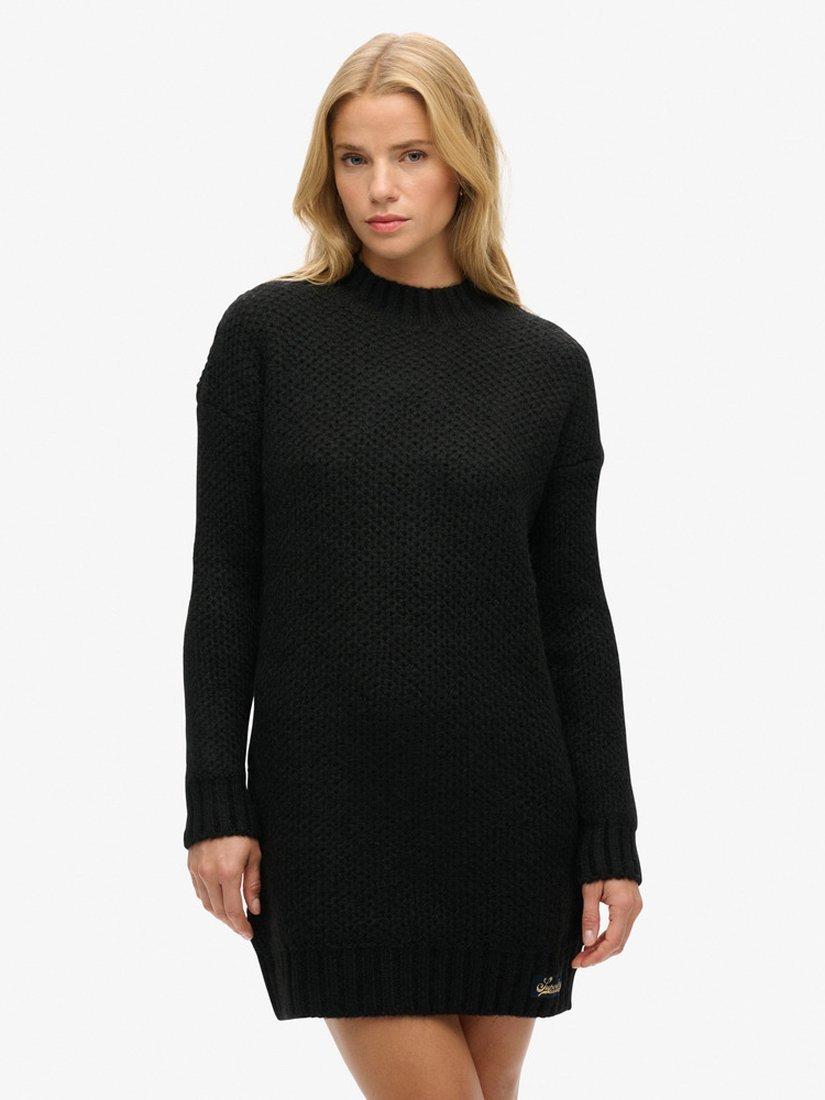 Superdry Textured Knit Crew Dress, Black
