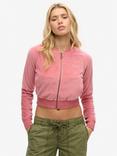 Superdry Embroidered Velour Zip Baseball Top, Manila Blush Pink