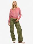 Superdry Embroidered Velour Zip Baseball Top, Manila Blush Pink