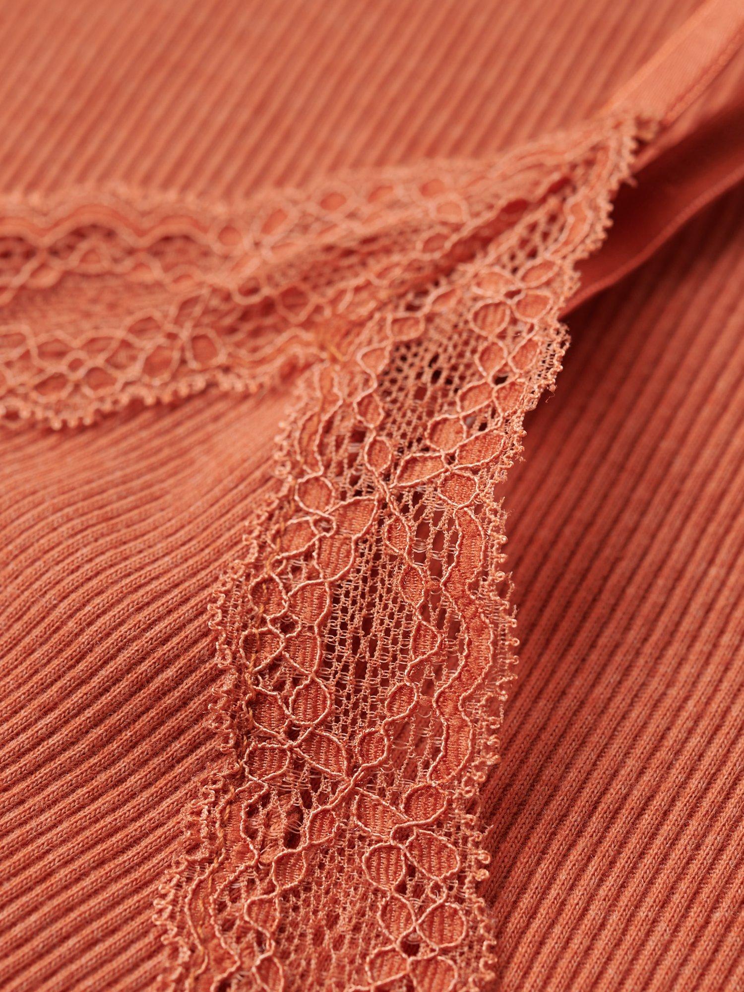 Product image 5 of 5, which shows Superdry Organic Cotton Vintage Rib Lace Cami Top, Rust Orange Marl, XS-S