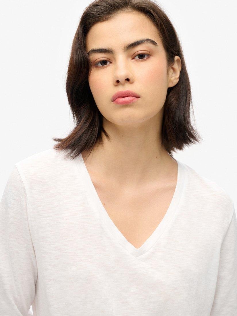 Product image 3 of 5, which shows Superdry Long Sleeve Jersey V-Neck Top, Optic White, 8