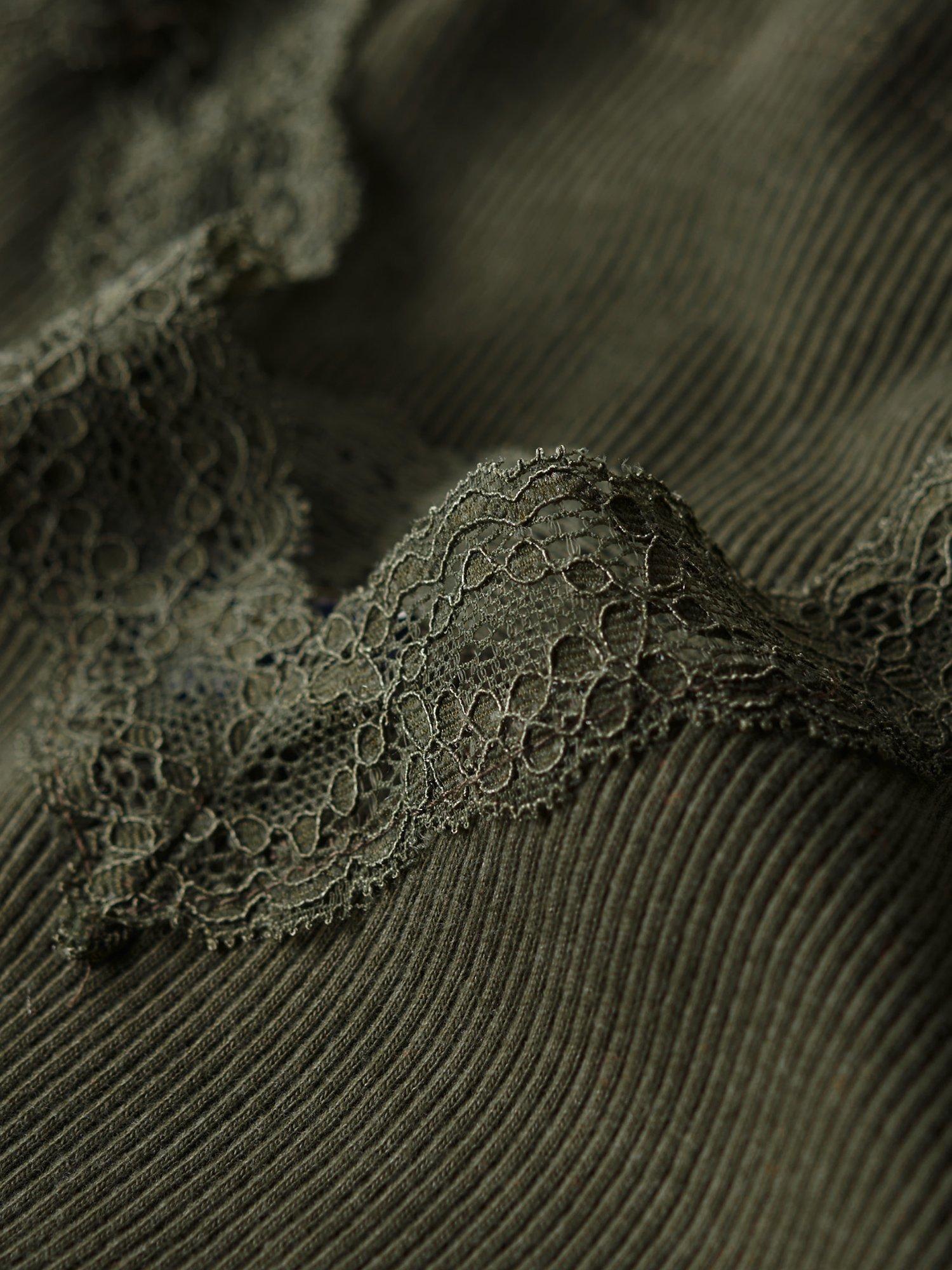 Product image 5 of 5, which shows Superdry Organic Cotton Essential Rib Lace Cami, Olive Green, XS-S