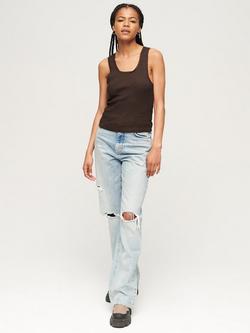 Superdry Organic Cotton Vintage Lace Trim Vest Top - view 2, Chocolate Brown