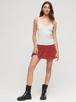 Superdry Organic Cotton Essential Rib Lace Cami - view 2, Light Iced Grey Marl