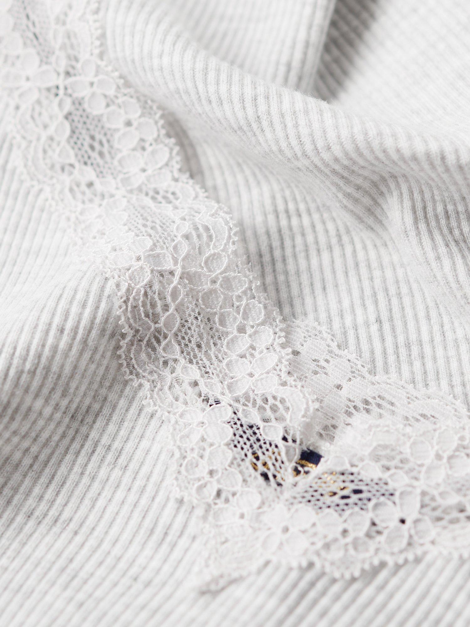 Product image 3 of 5, which shows Superdry Organic Cotton Essential Rib Lace Cami, Light Iced Grey Marl, XS-S