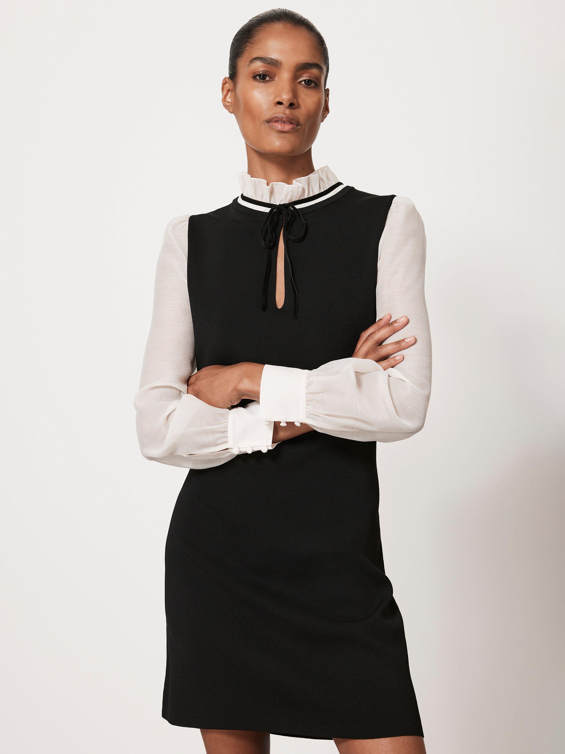 Mint Velvet Keyhole Detail Monochrome Mini Dress, Black/Ivory