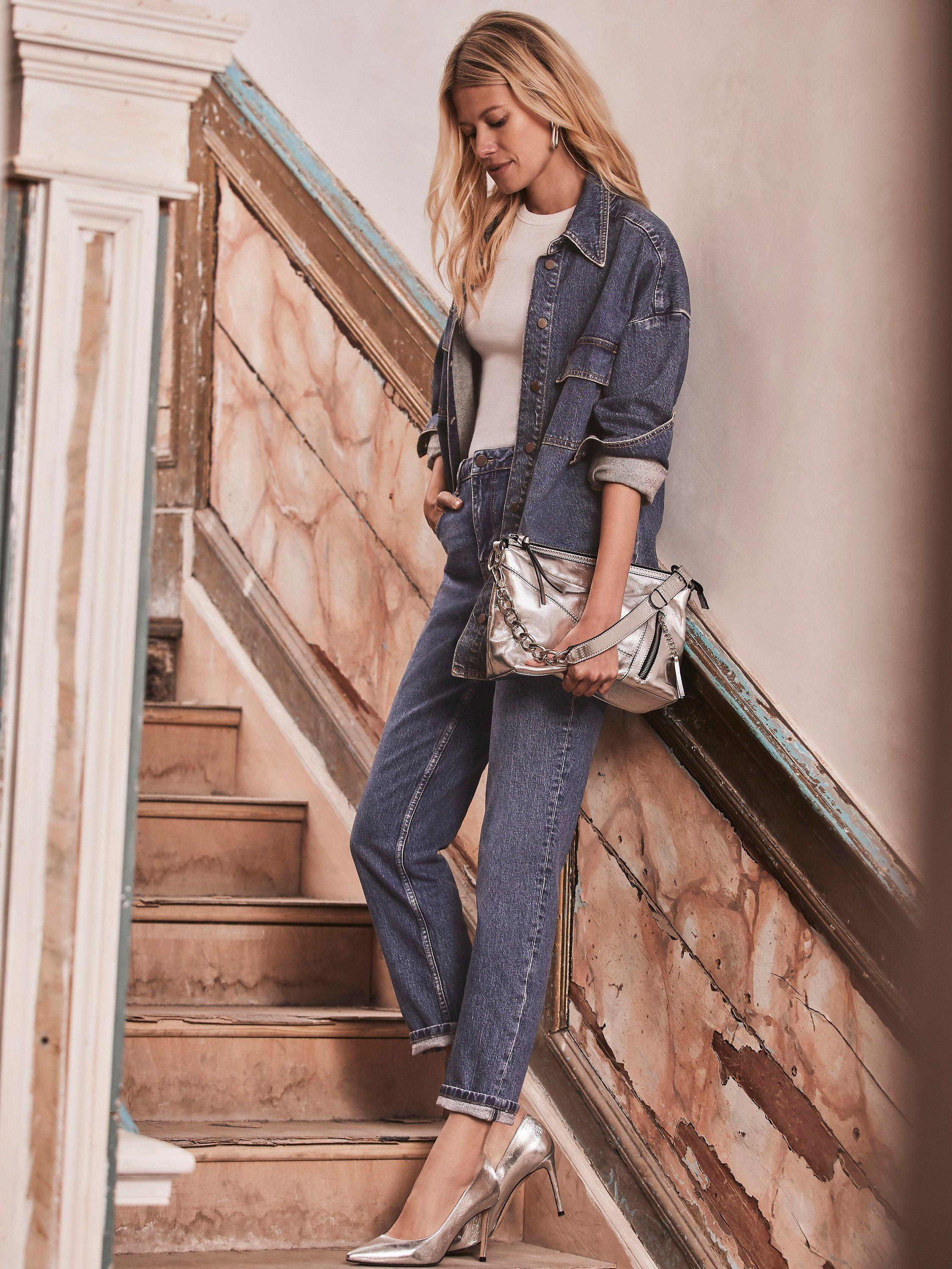 Mint Velvet Turn-Up Straight Leg Jeans, Mid Blue