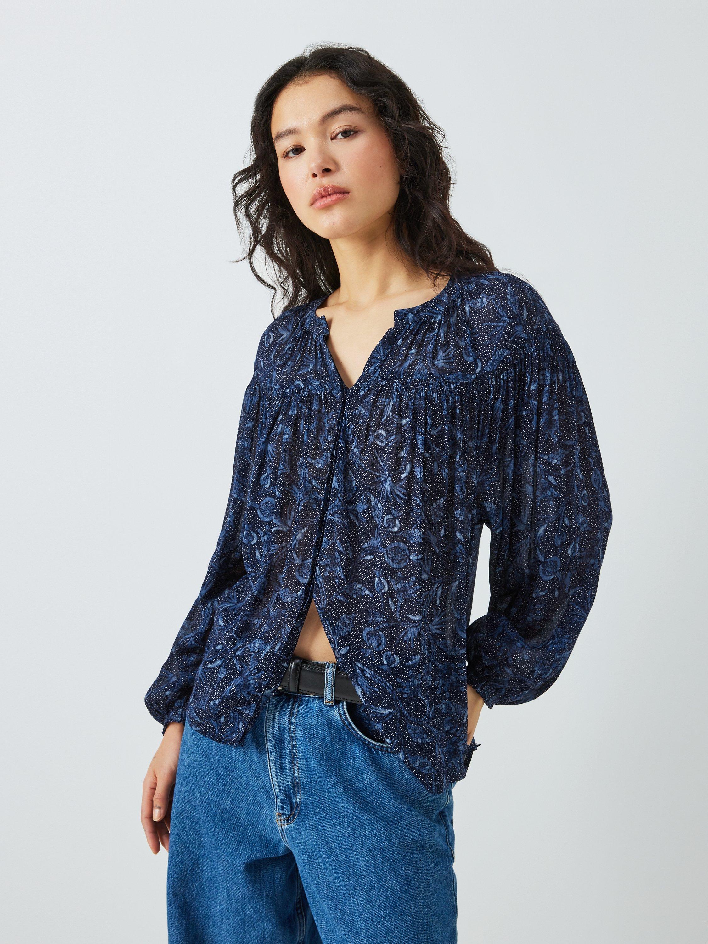 AND/OR Juliette Shibori Floral Blouse, Blue