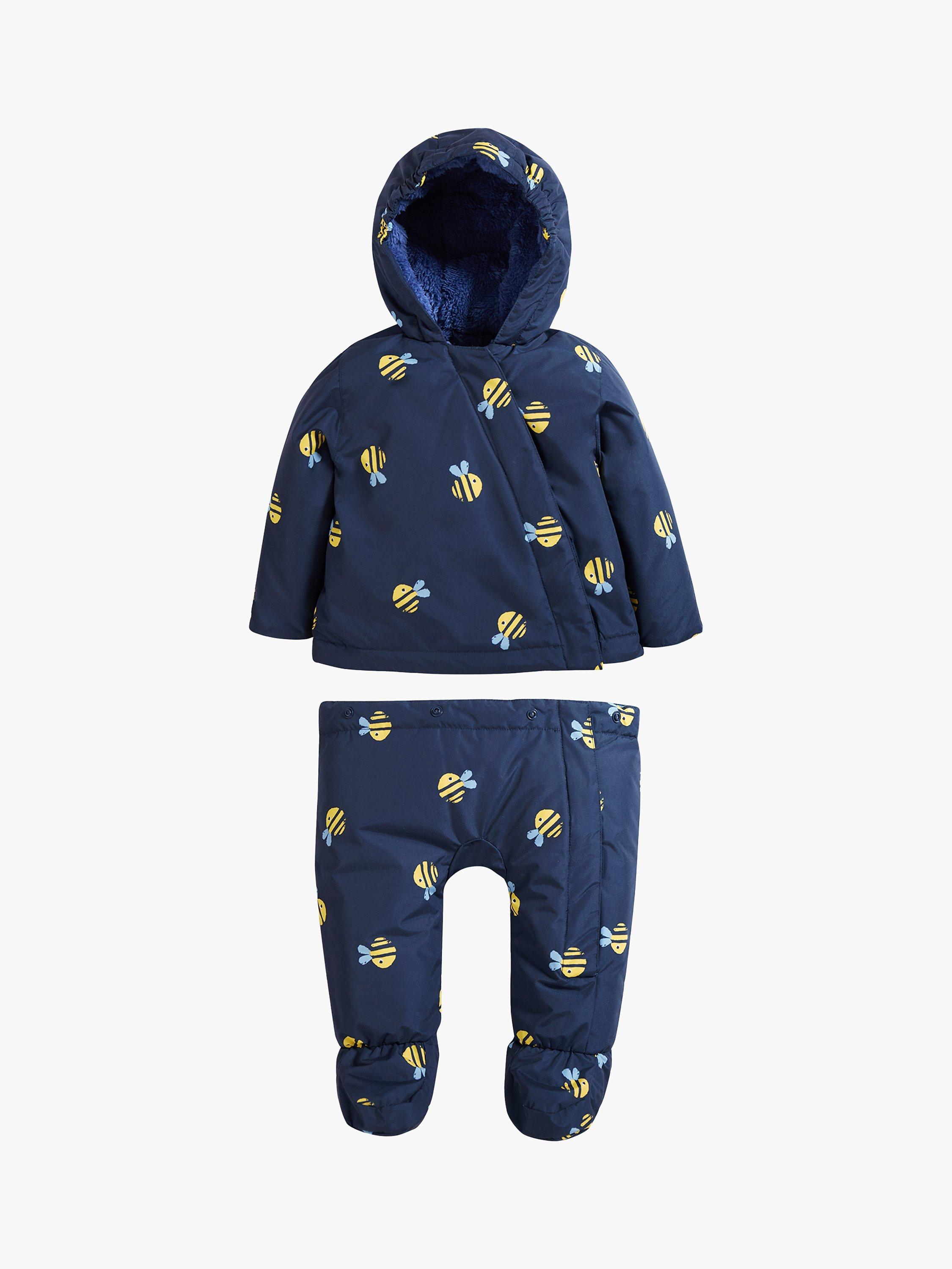 Product image 4 of 10, which shows Frugi Baby 2 in 1 Bee Rambler Pram Suit to Coat, Navy/Multi, Newborn