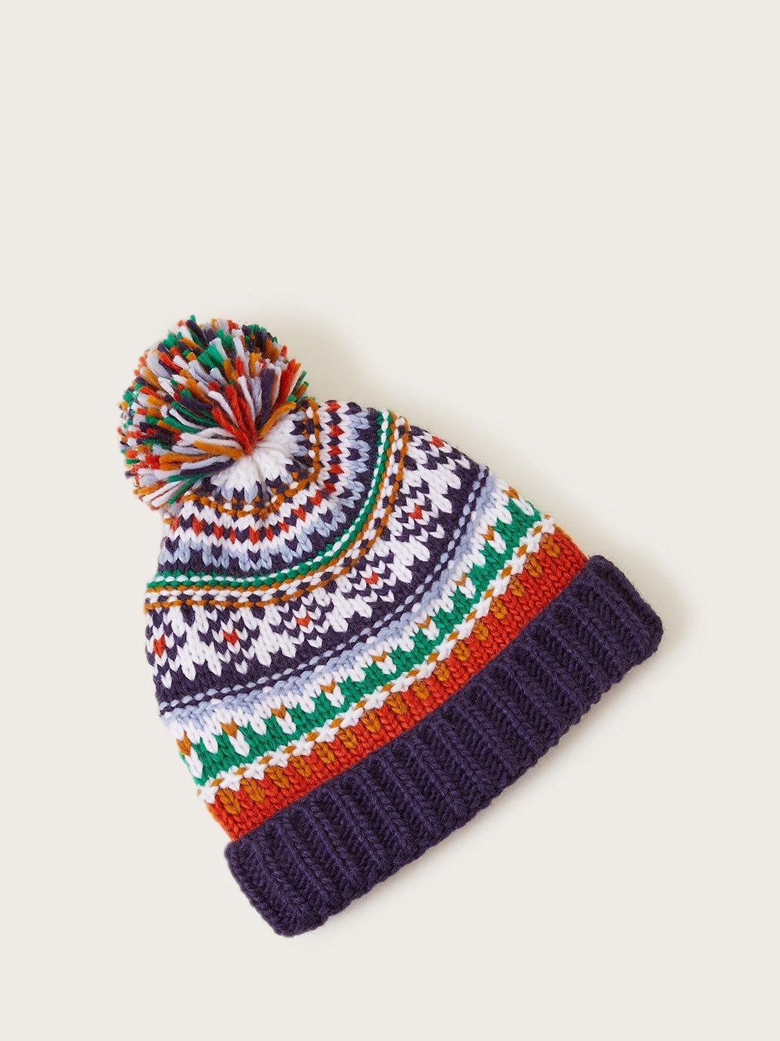 Monsoon Kids' Ronnie Bobble Stripe Fair Isle Hat, Multi
