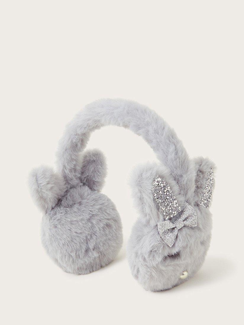 Monsoon Kids' Fluffy Bunny Ear Muffs, Grey