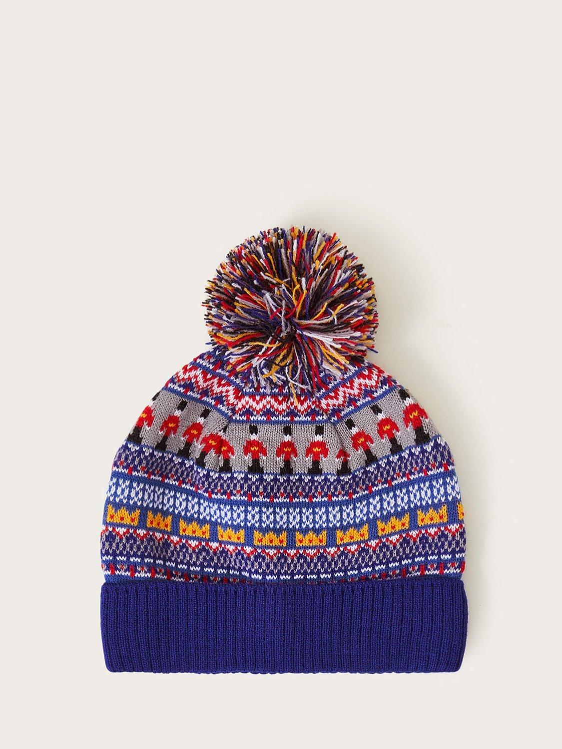Monsoon Kids' London Print Knitted Pom Pom Hat, Multi