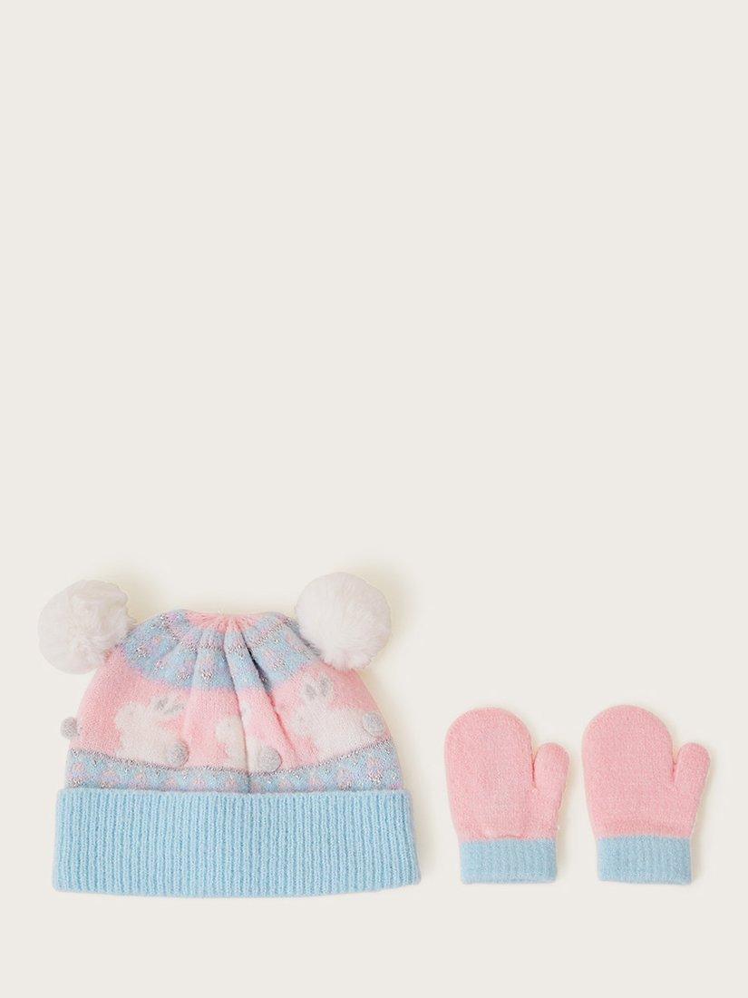 Monsoon Baby Bunny Fair Isle Pom Pom Hat & Mitten Set, Multi