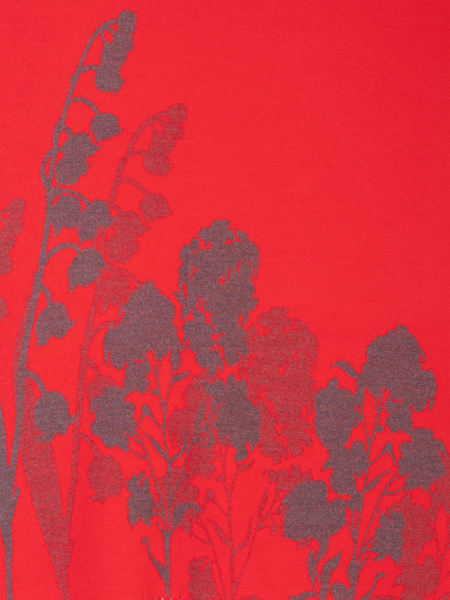 Product image 5 of 6, which shows chesca Floral and Leaf Pattern Fringed Scarf, Red/Grey, One Size