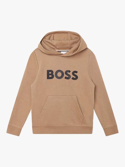 BOSS Kids' Cotton Logo Embroidered Hoodie, Camel