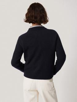 Jigsaw Compact Wool Crew Neck Jumper - view 2, Navy