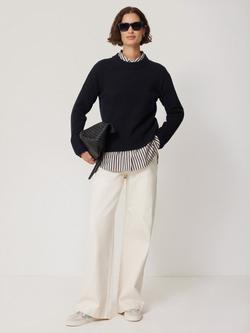 Jigsaw Compact Wool Crew Neck Jumper, Navy