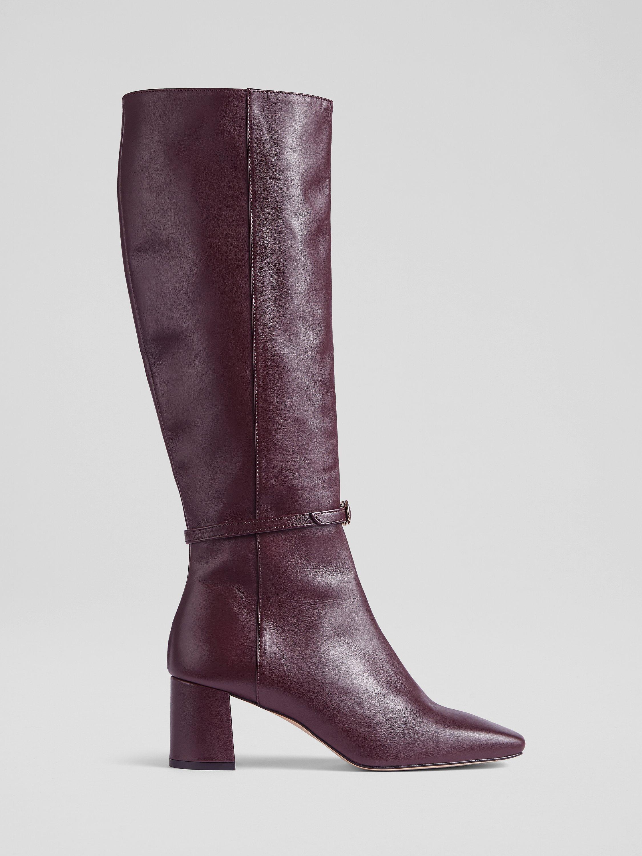 L.K.Bennett x Ascot Collection: Sylvia Leather Knee High Boots, Bordeaux, 7