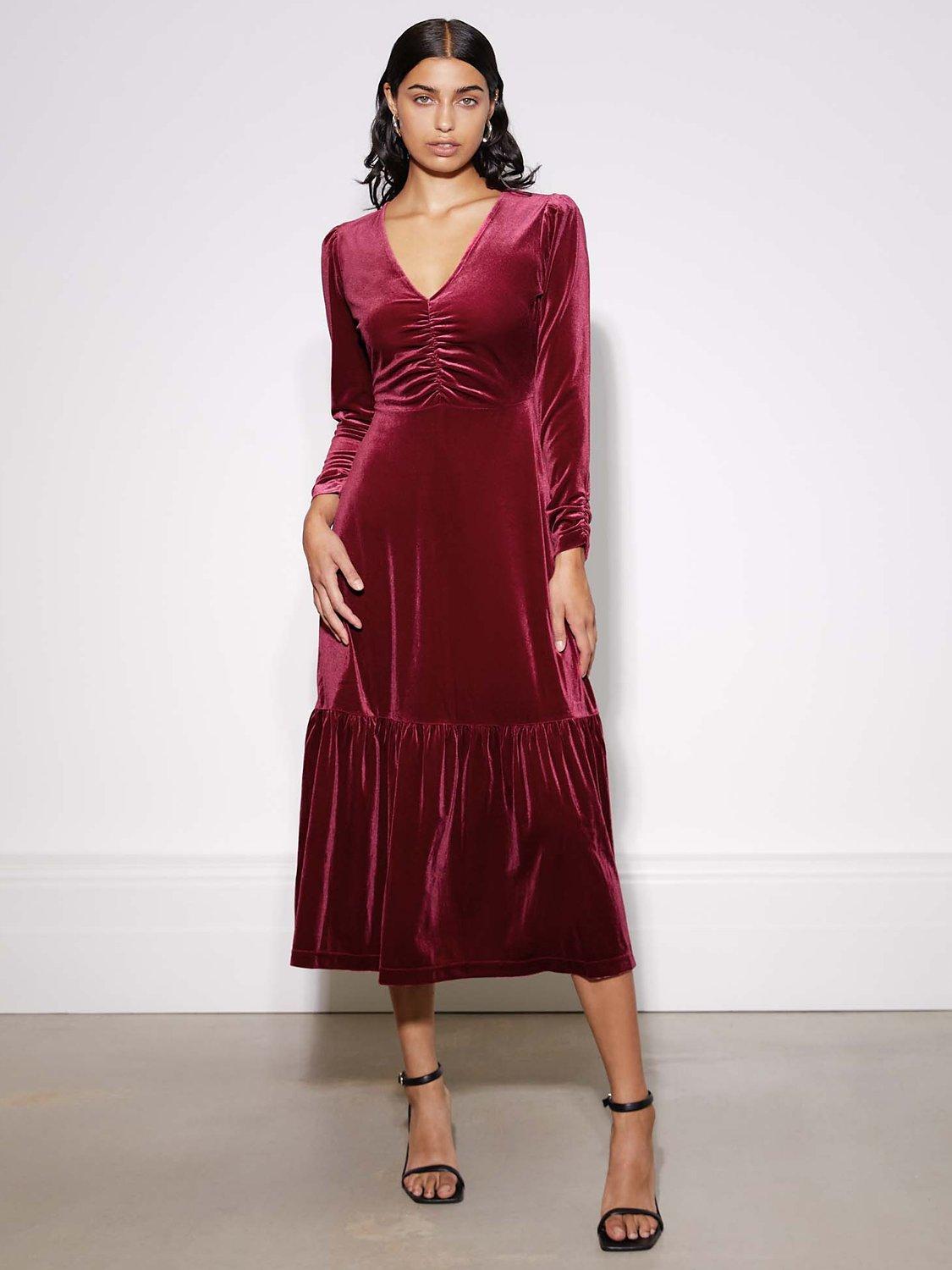 Albaray Velvet Midi Dress, Red