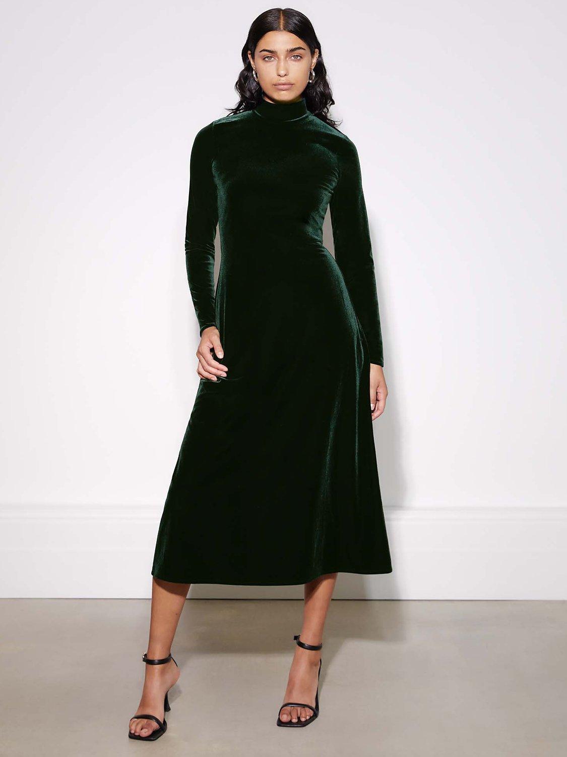 Albaray Velvet Funnel Neck Dress Green