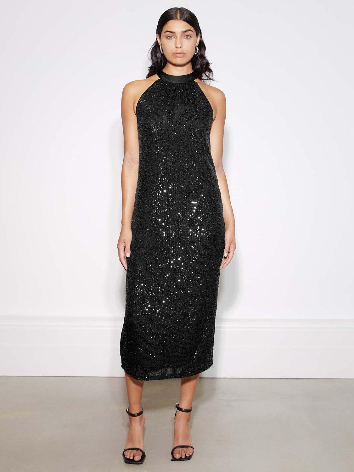Albaray Sequin Halter Midi Dress, Black