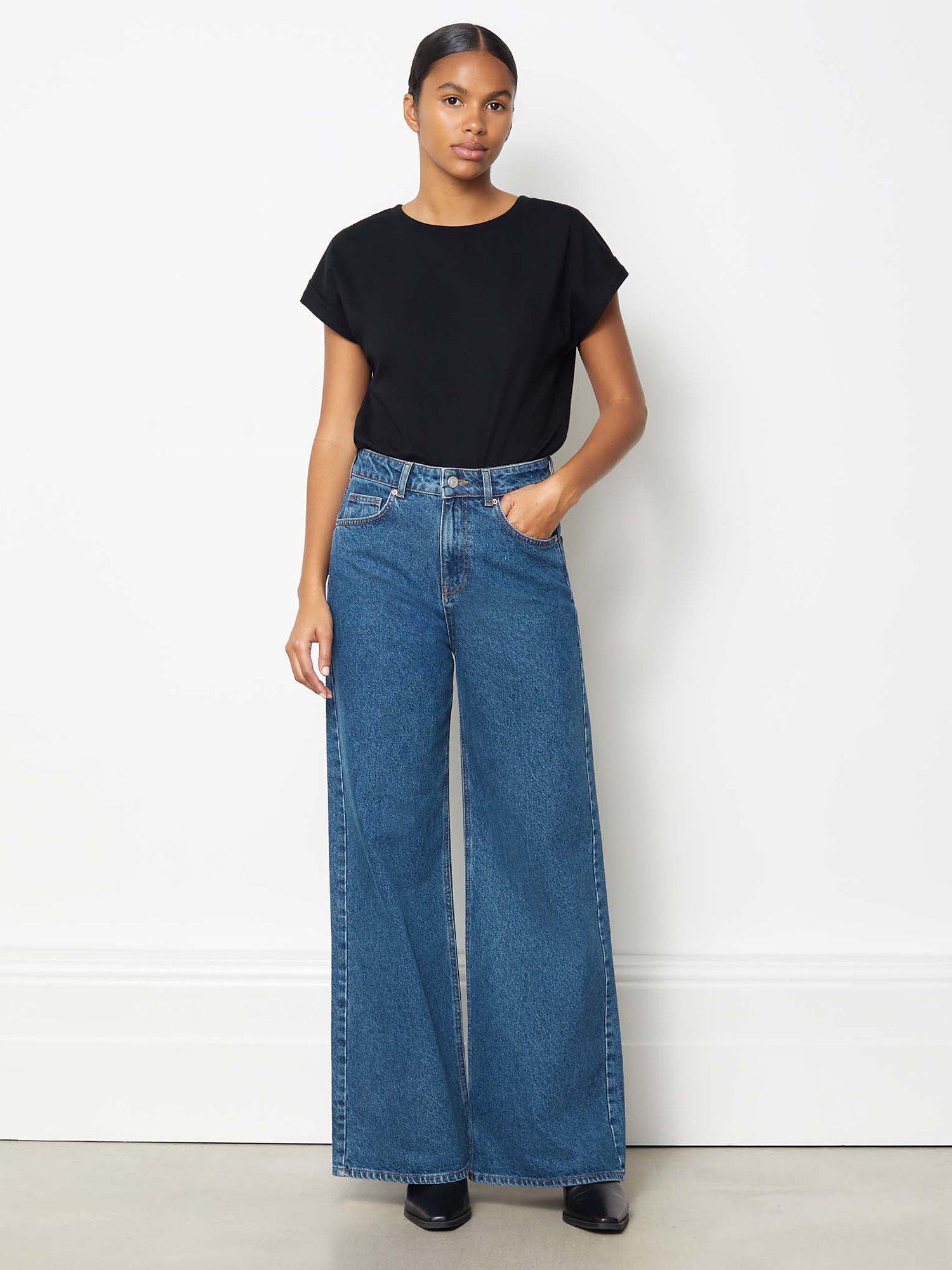 Product image 1 of 4, which shows Albaray Organic Cotton Wide Leg Jeans, Indigo, 10