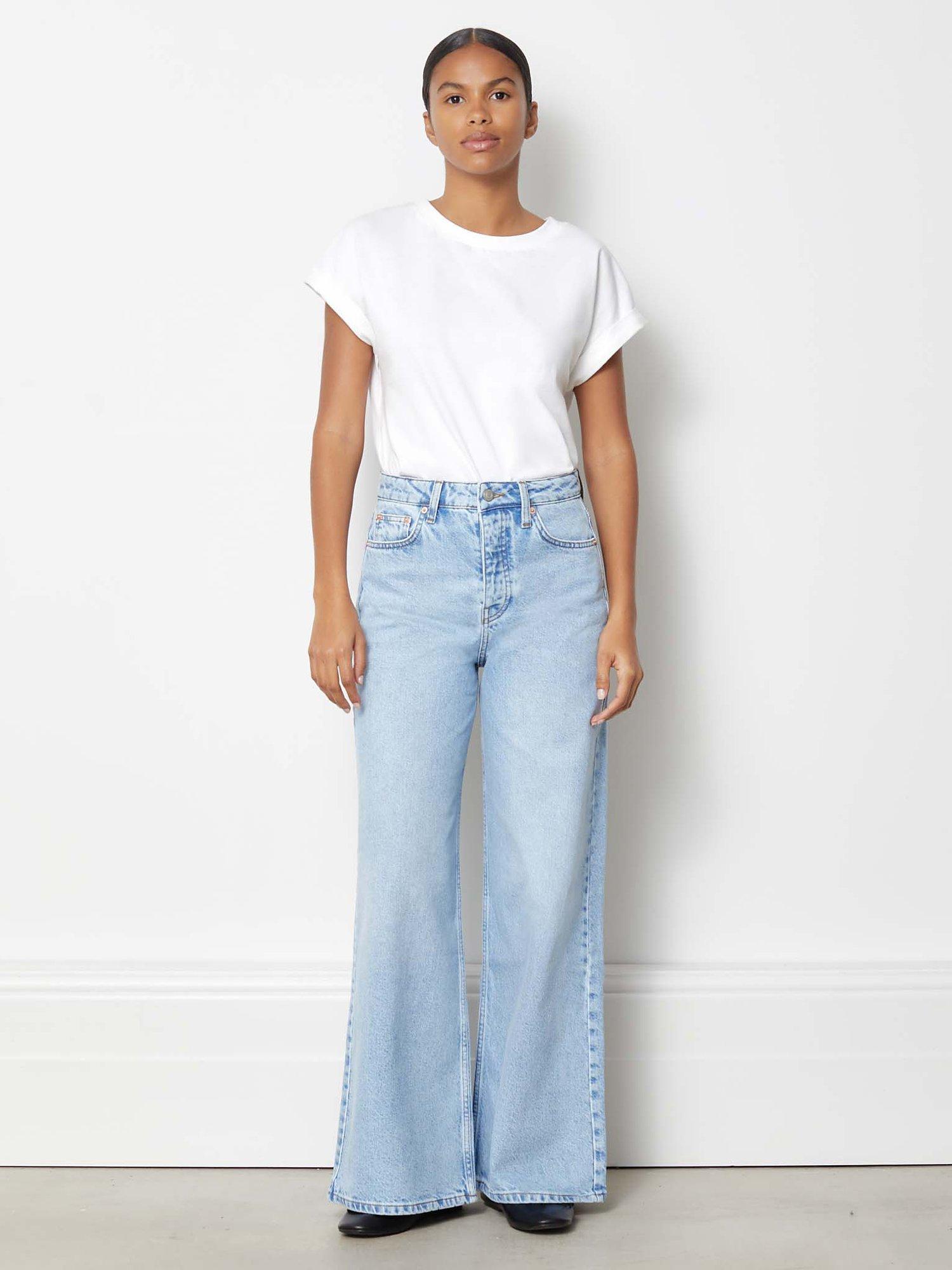 Product image 1 of 4, which shows Albaray Organic Cotton Wide Leg Jeans, Bleach, 10
