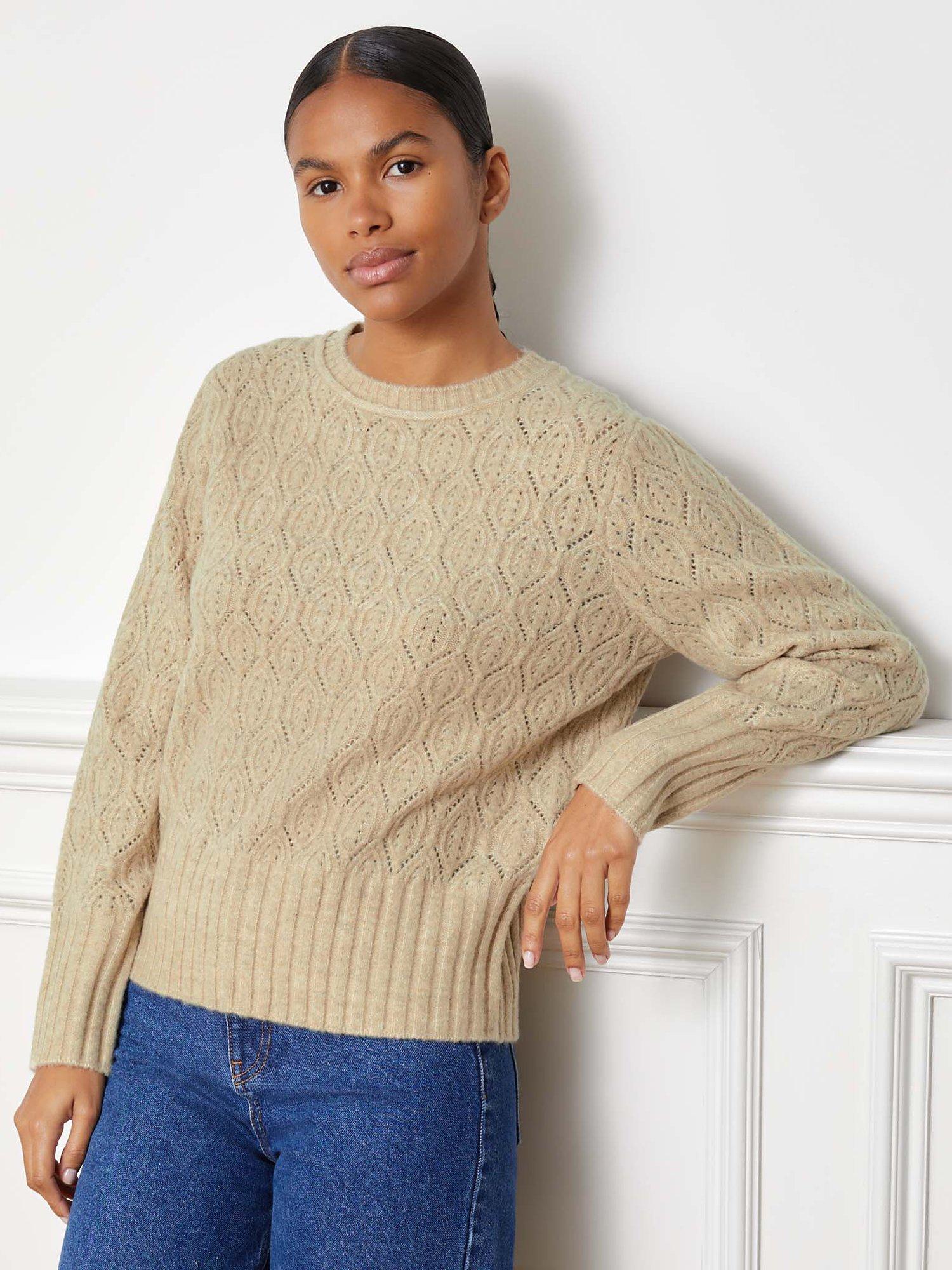 Albaray Leaf Pointelle Wool Blend Jumper, Neutral